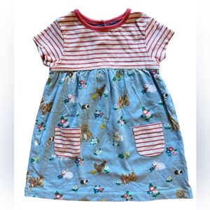 BABY BODEN Hotchpotch Printed Jersey Dress Dogs Cats Rabbit Guinea Pig Sz 9-12m